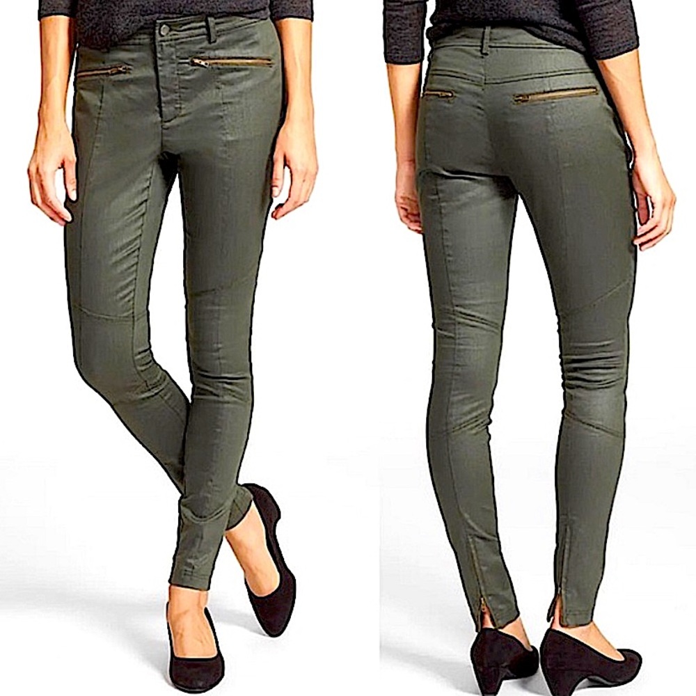 EILEEN FISHER | The Fisher Project Olive Green Zipper Moto Skinny Jeans Size 8
